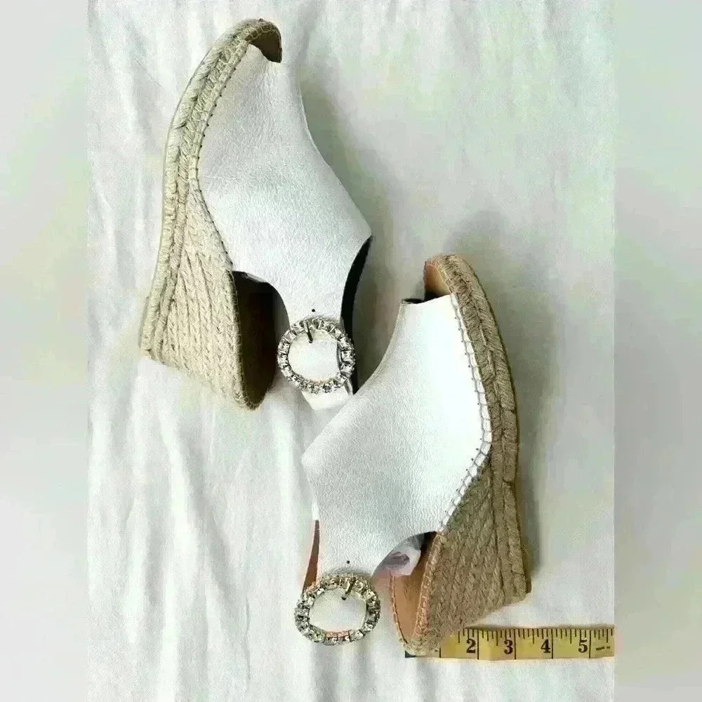 Maypol Women’s Leather Buckle Rhinestone Wedge  Sandals Size 39 or US 8/8.5 - Picture 4 of 8
